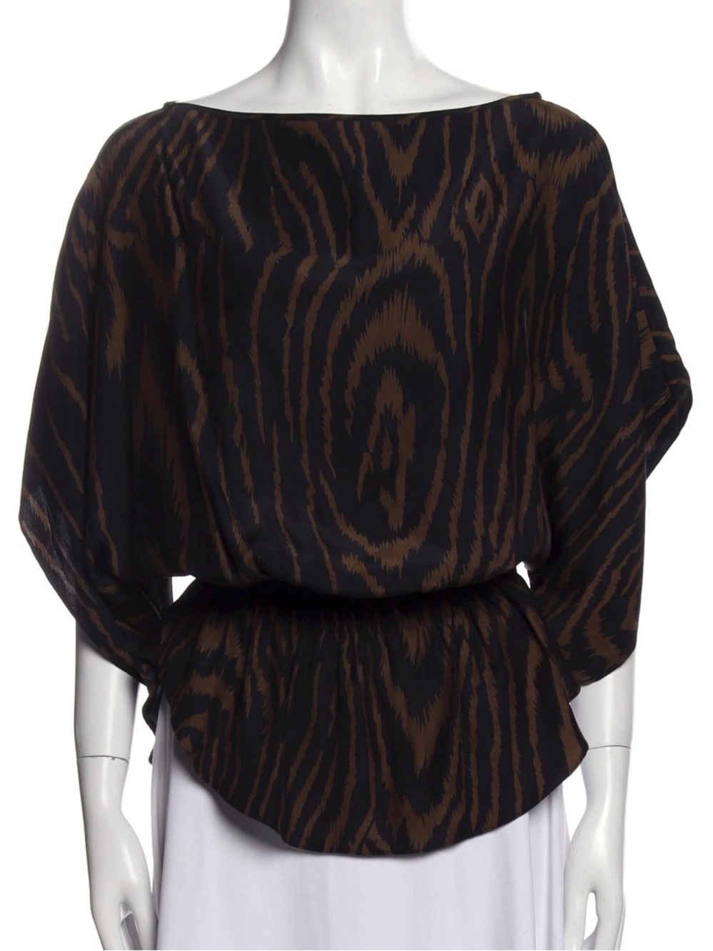 Parker Black and Brown Printed Boatneck Blouse Silk Medium